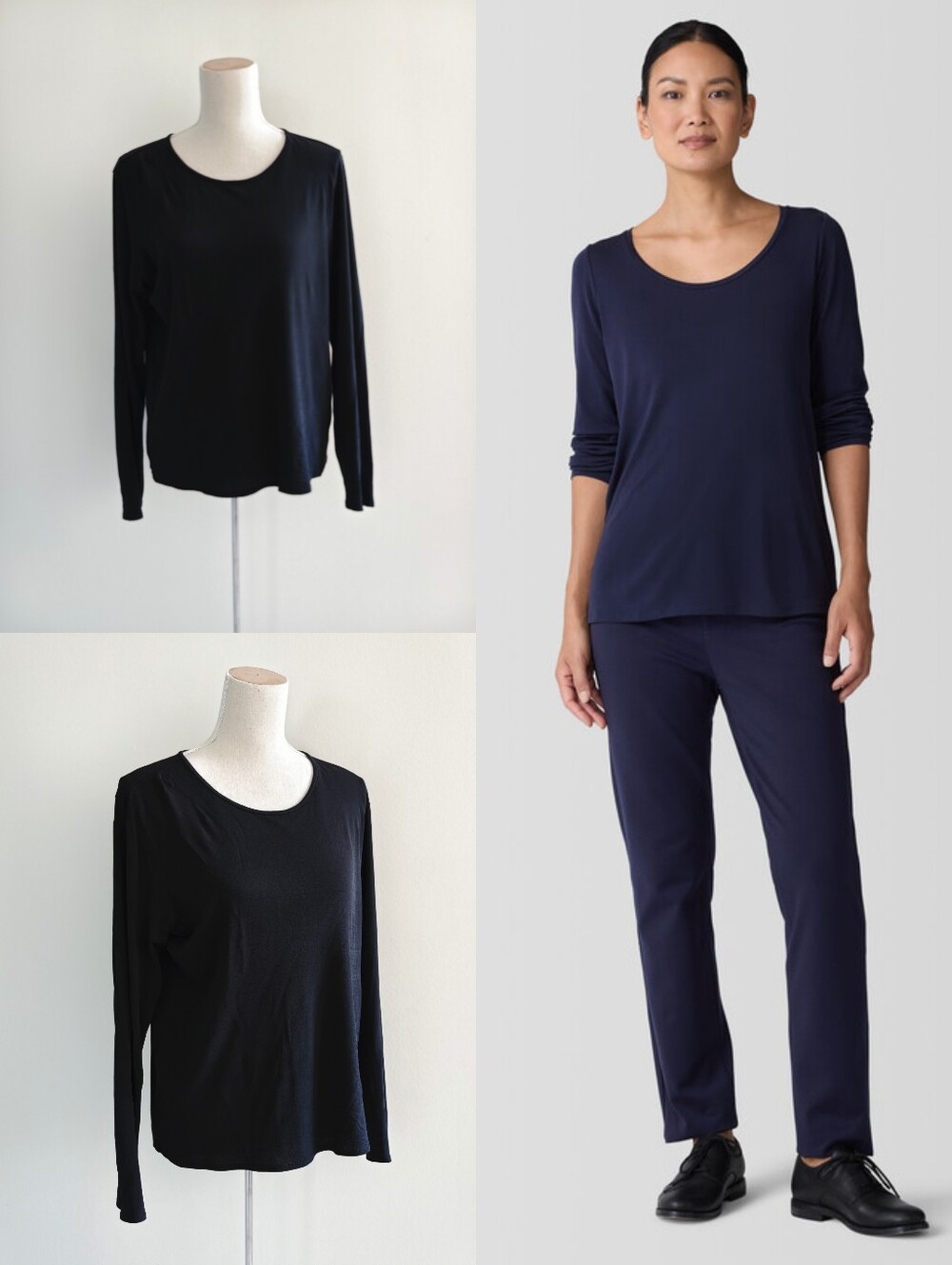 Like New Eileen Fisher Stretch Silk Jersey Scoop Neck Top In Black